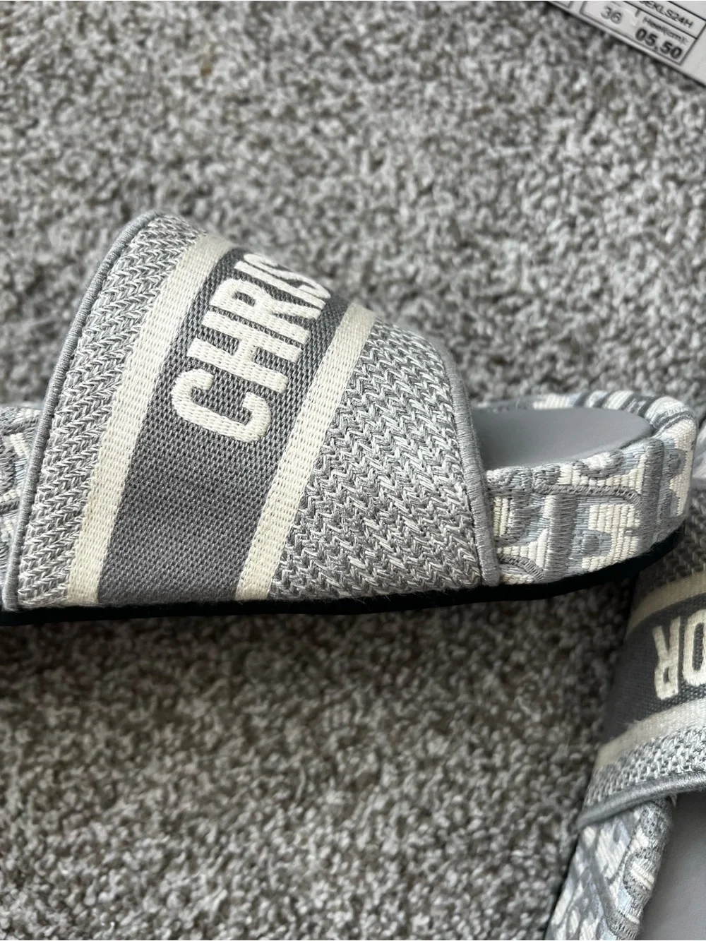 Dior women Gray & Cream 'Christian Dior' Slide Sandals